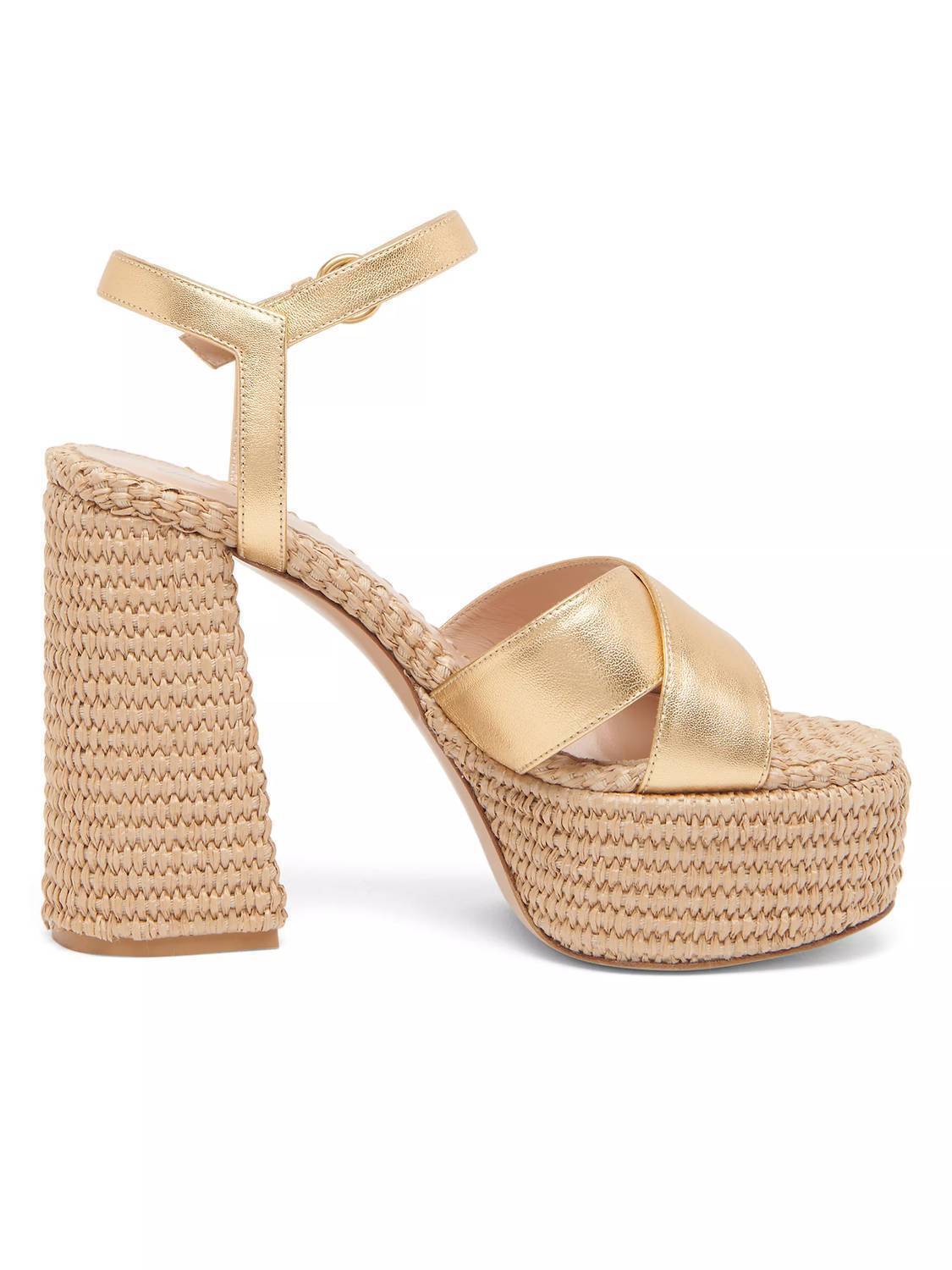 New Gianvito Rossi Women's Bebe Leather Raffia Platform Sandals In Mekong/Natura